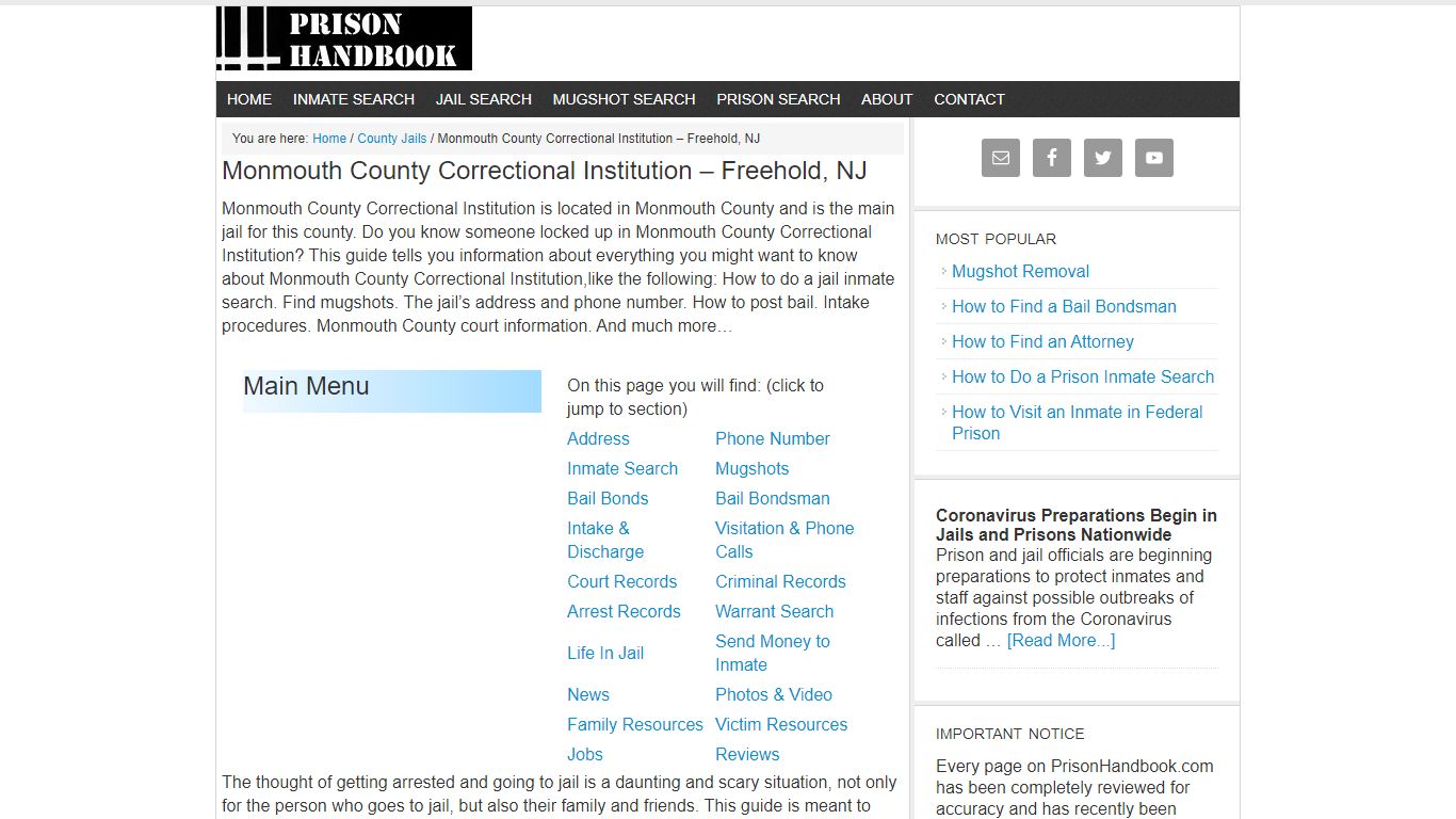 Monmouth County Correctional Institution – Freehold, NJ - Prison Handbook